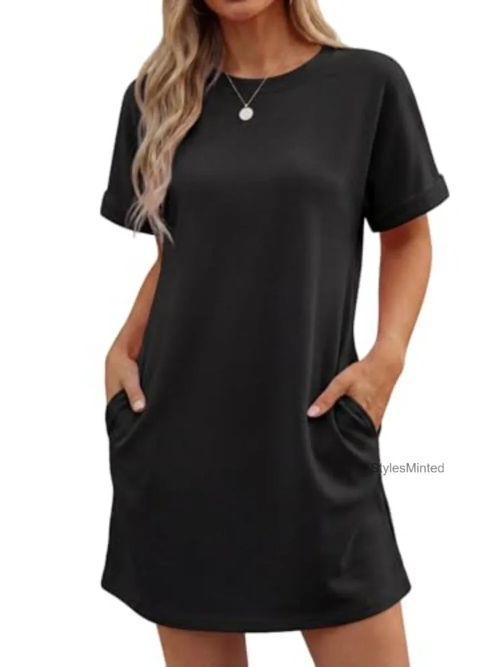 Women's Short Sleeve Shift Dress with Pockets, Wrinkle-Resistant Cotton Blend,